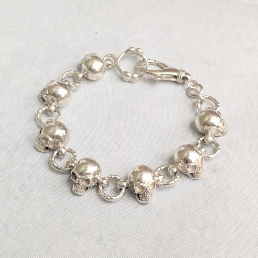 Watson Sterling Silver Skull Bracelet 8.5" Skeleton Biker Pink Thick Heavy